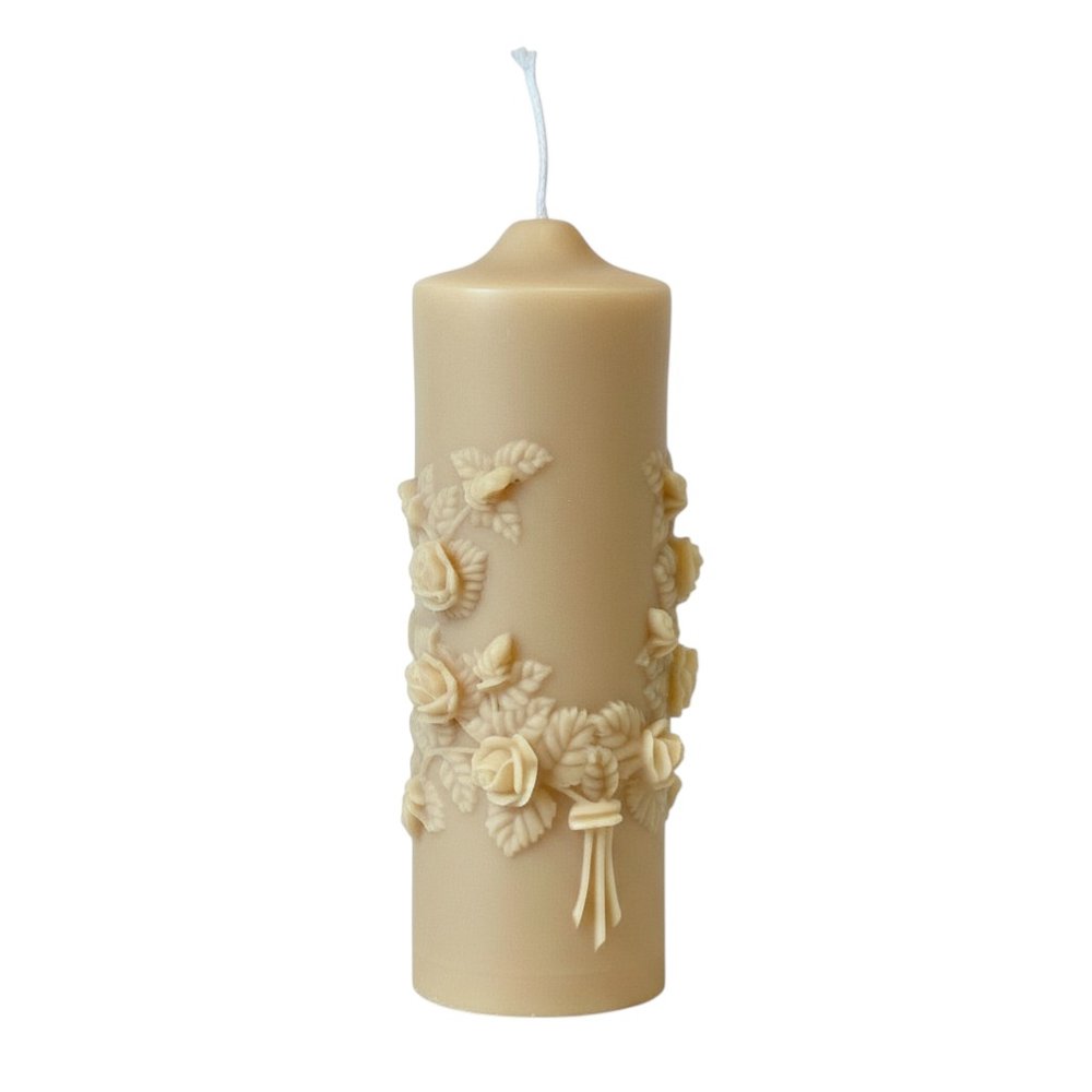 2" Almond White Tea Scented Candle Round Pillar HomeRoots