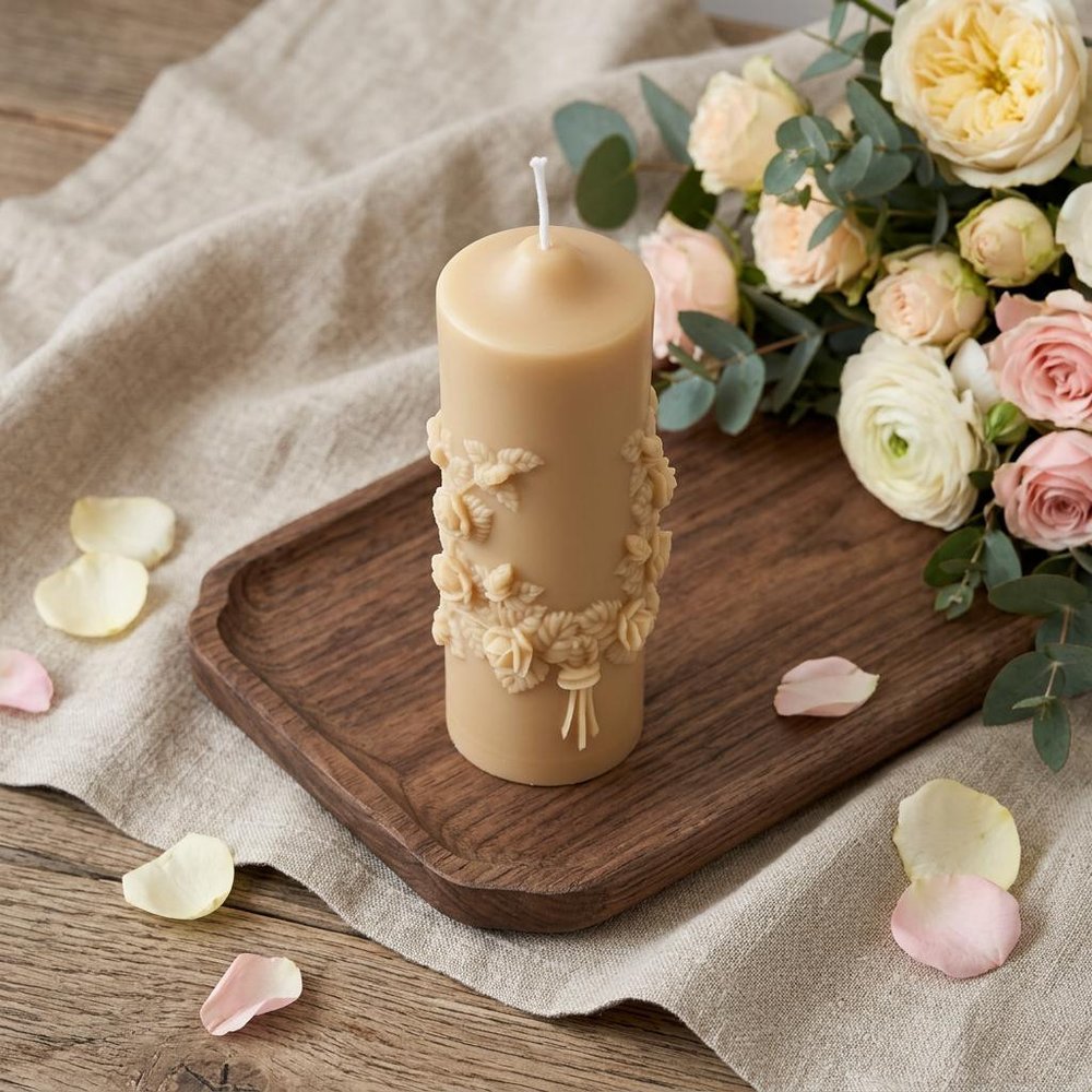 2" Almond White Tea Scented Candle Round Pillar — view 1