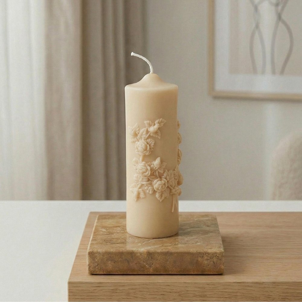 2" Almond White Tea Scented Candle Round Pillar HomeRoots