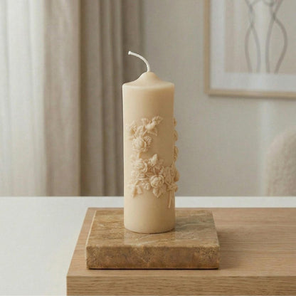 2" Almond White Tea Scented Candle Round Pillar HomeRoots
