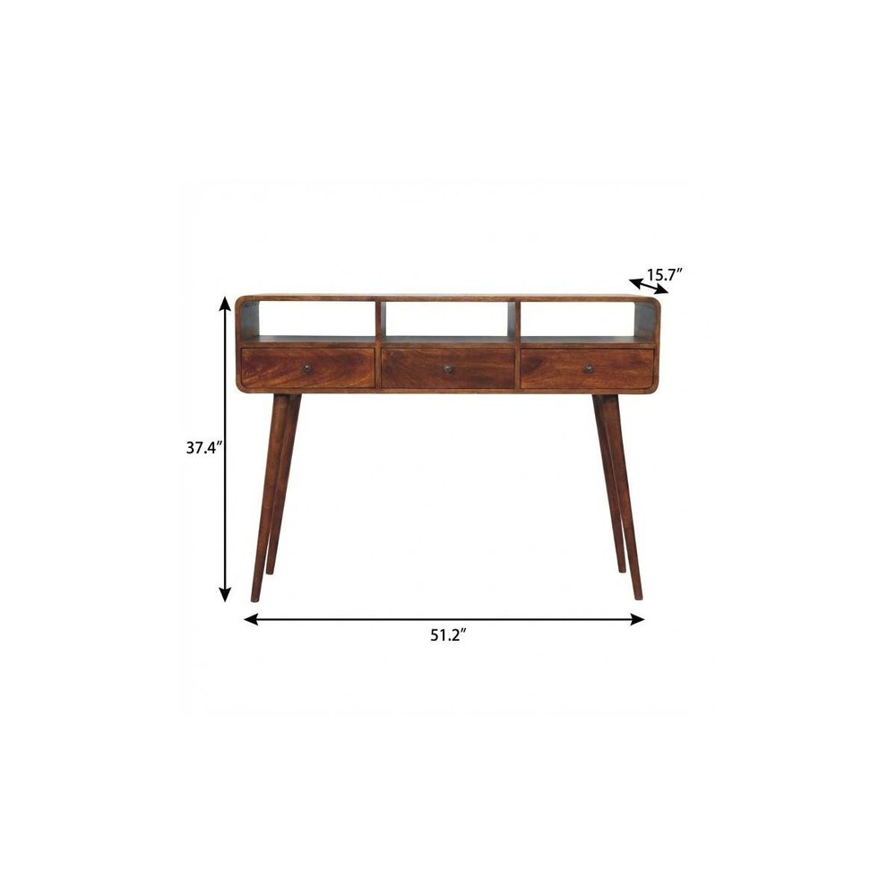 51" Chestnut Solid Wood Console Table With Three Shelves And Three Drawers HomeRoots