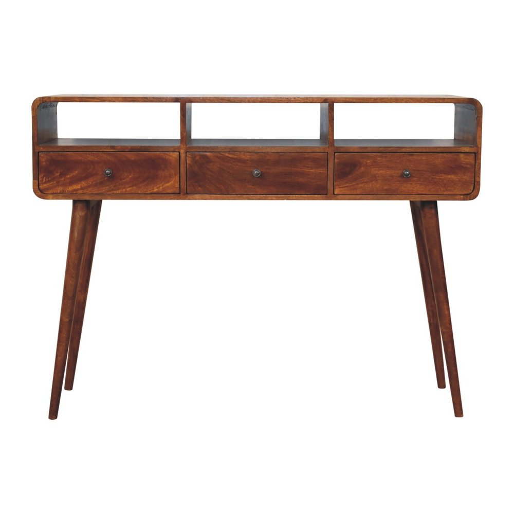 51" Chestnut Solid Wood Console Table With Three Shelves And Three Drawers HomeRoots