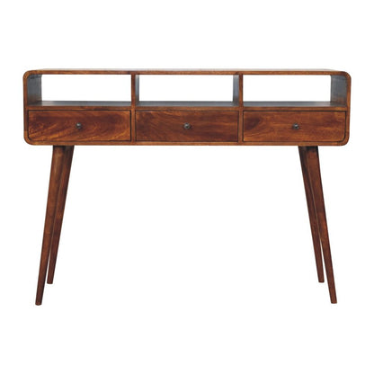 51" Chestnut Solid Wood Console Table With Three Shelves And Three Drawers HomeRoots