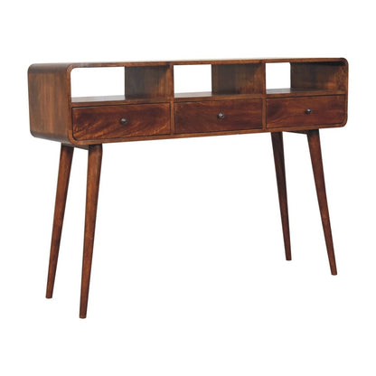 51" Chestnut Solid Wood Console Table With Three Shelves And Three Drawers HomeRoots