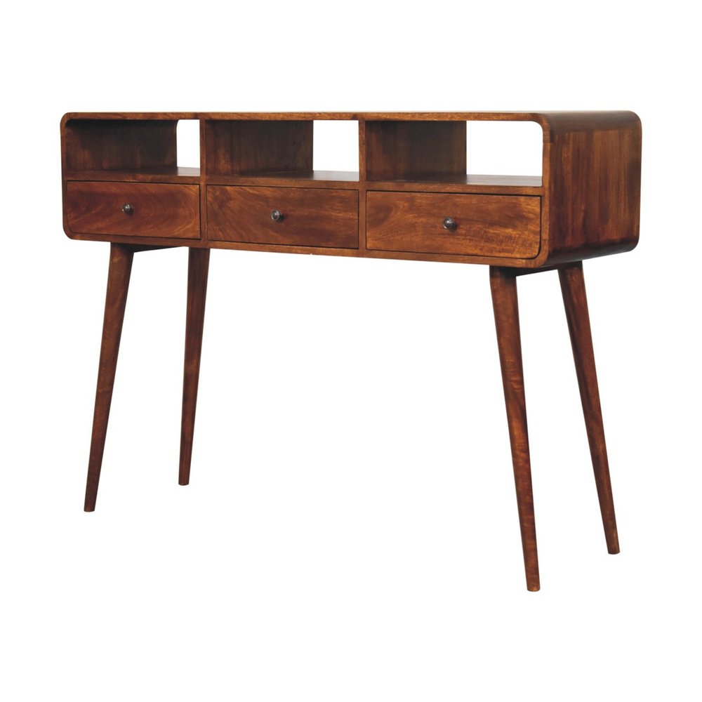51" Chestnut Solid Wood Console Table With Three Shelves And Three Drawers HomeRoots