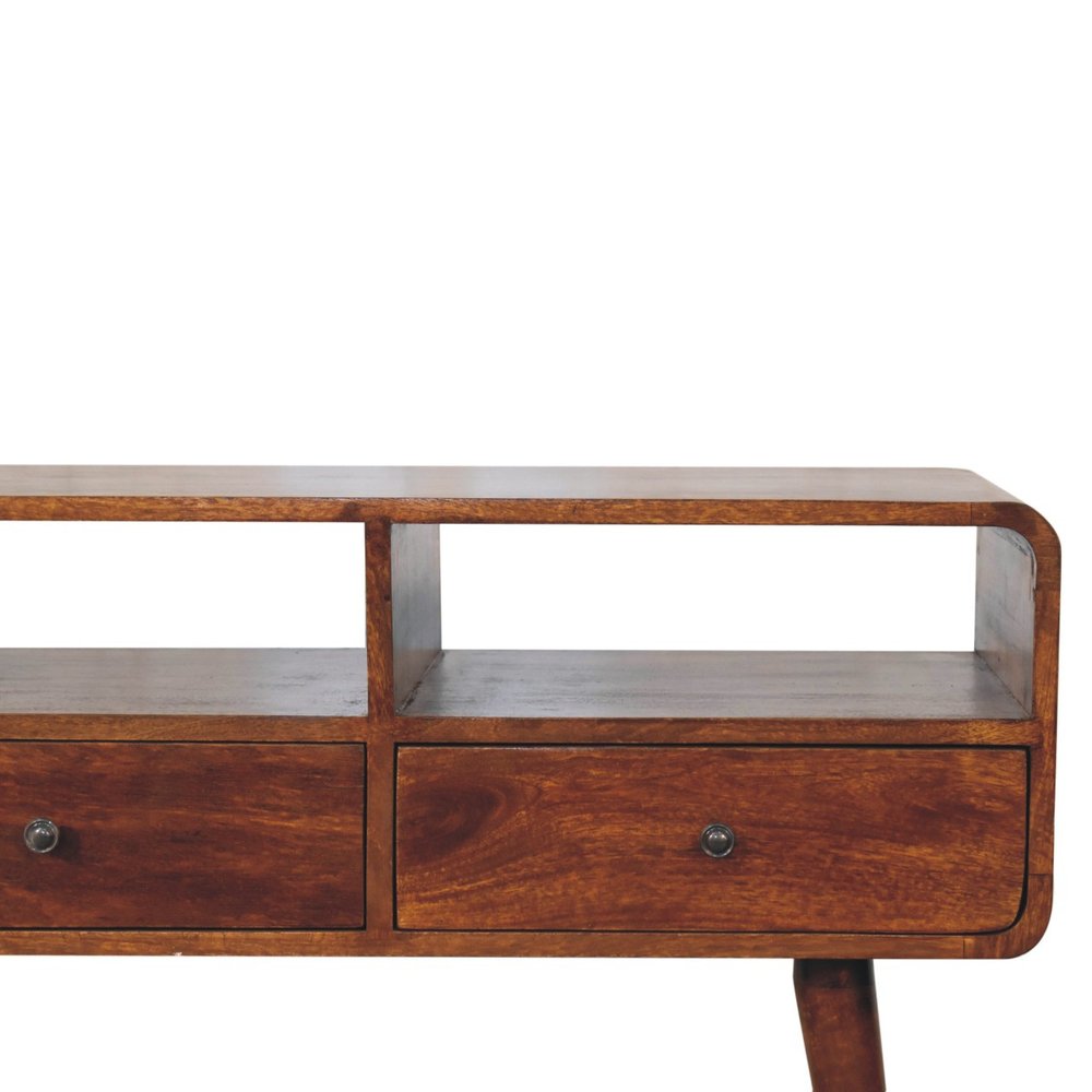 51" Chestnut Solid Wood Console Table With Three Shelves And Three Drawers — view 5