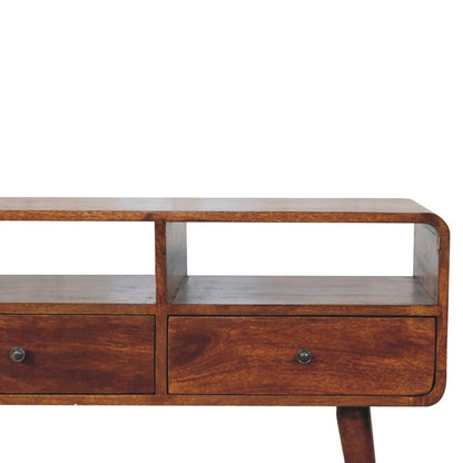 51" Chestnut Solid Wood Console Table With Three Shelves And Three Drawers HomeRoots