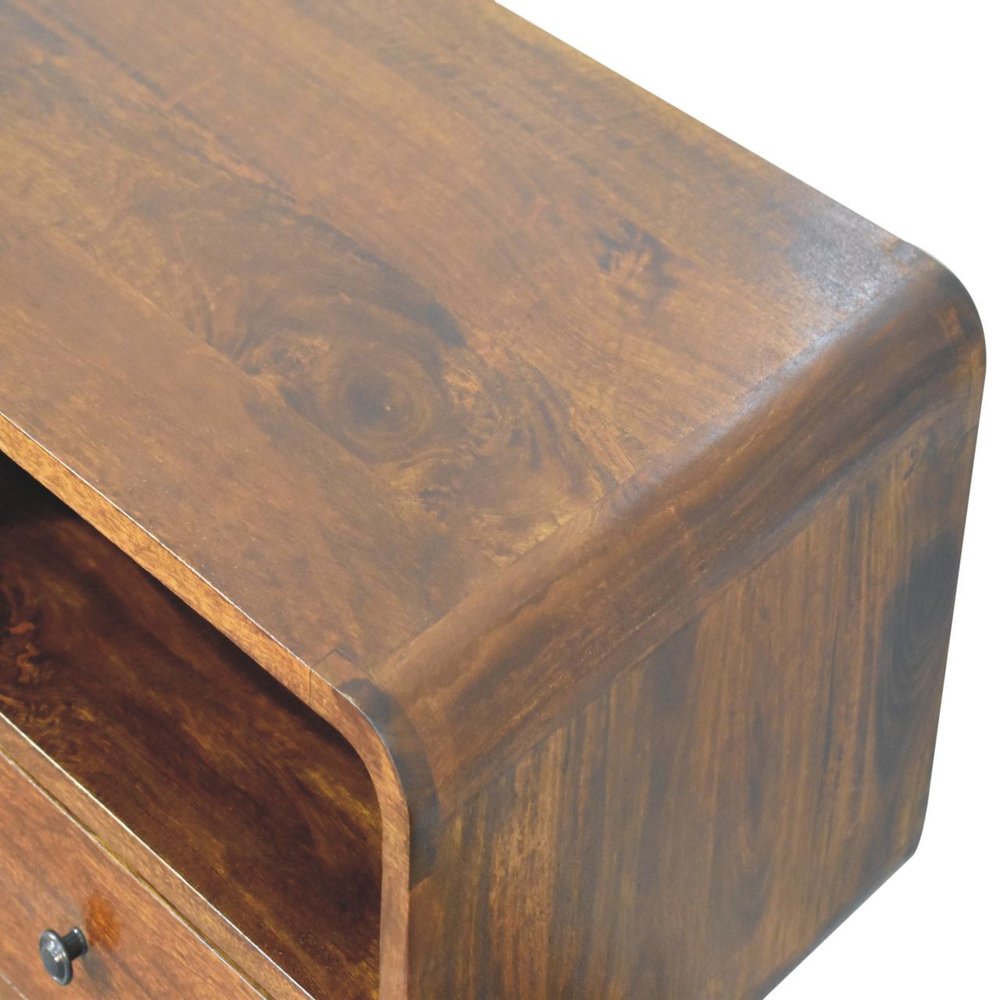 51" Chestnut Solid Wood Console Table With Three Shelves And Three Drawers — view 8