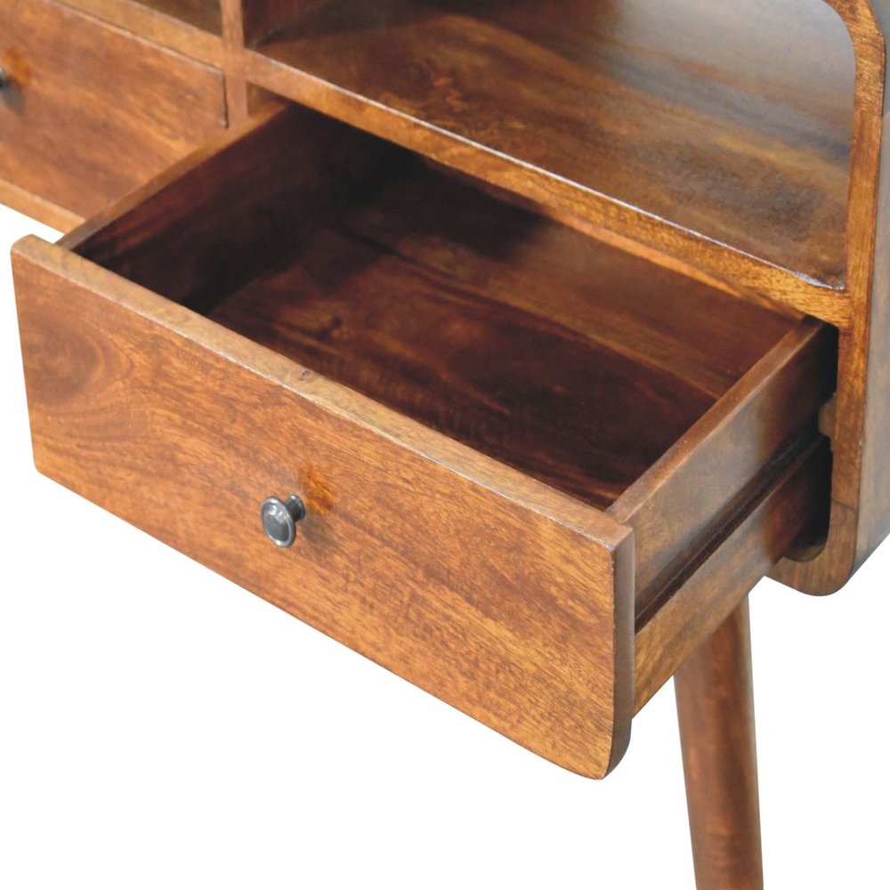 51" Chestnut Solid Wood Console Table With Three Shelves And Three Drawers — view 7