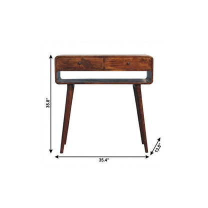 35" Chestnut Solid Wood Console Table With Shelf And Two Drawers