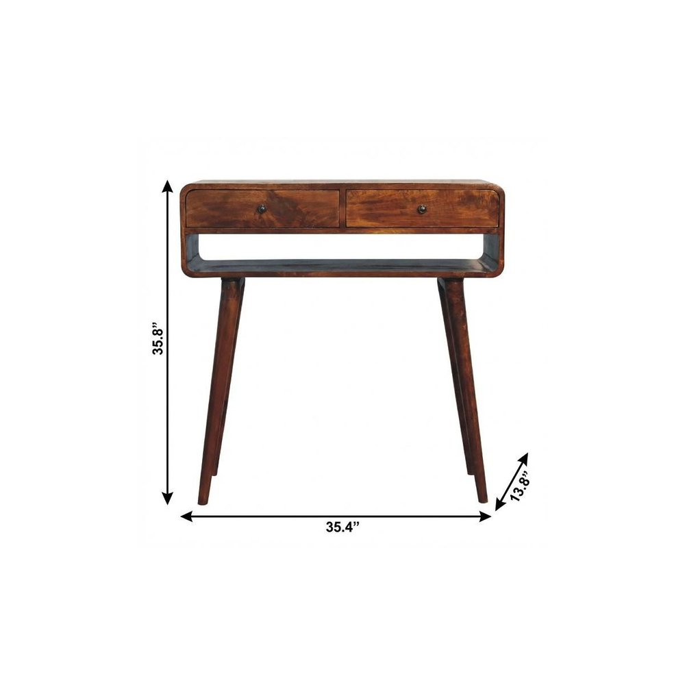 35" Chestnut Solid Wood Console Table With Shelf And Two Drawers HomeRoots