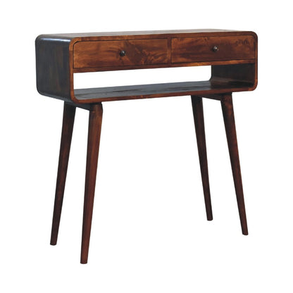 35" Chestnut Solid Wood Console Table With Shelf And Two Drawers HomeRoots