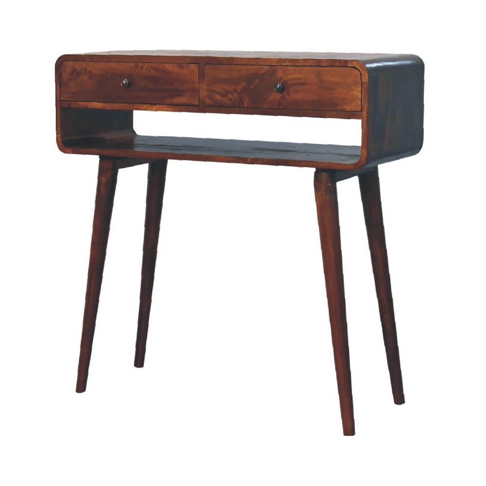 35" Chestnut Solid Wood Console Table With Shelf And Two Drawers — view 3