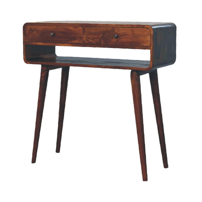 35" Chestnut Solid Wood Console Table With Shelf And Two Drawers HomeRoots