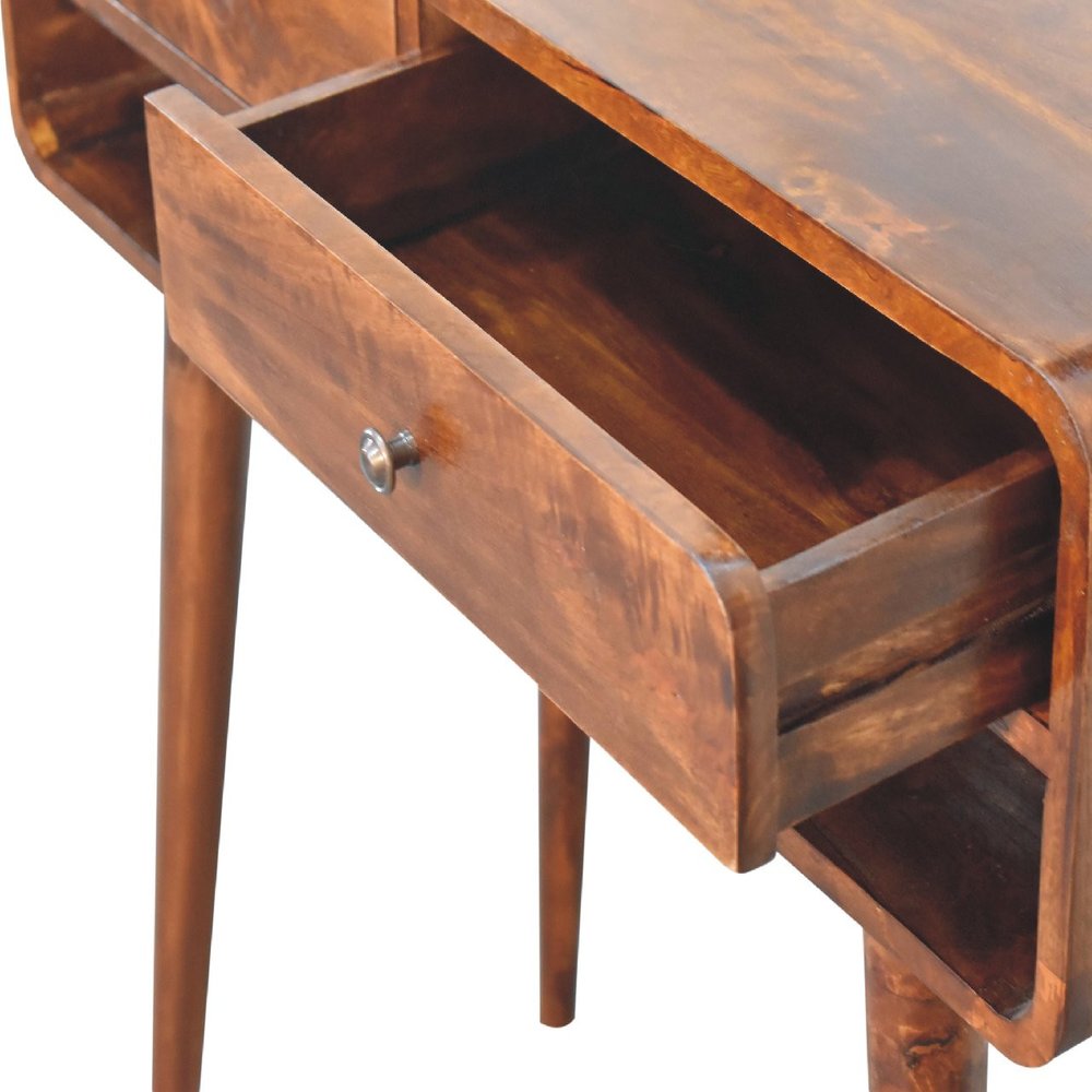 35" Chestnut Solid Wood Console Table With Shelf And Two Drawers HomeRoots