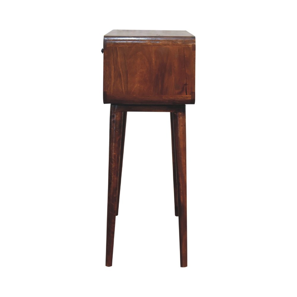 35" Chestnut Solid Wood Console Table With Shelf And Two Drawers HomeRoots