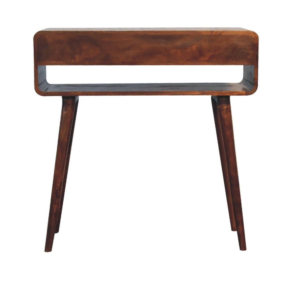 35" Chestnut Solid Wood Console Table With Shelf And Two Drawers — view 9