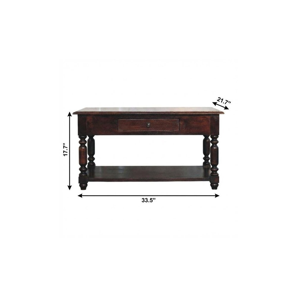 34" Brown Solid Wood Console Table With Shelf And Drawer — view 10