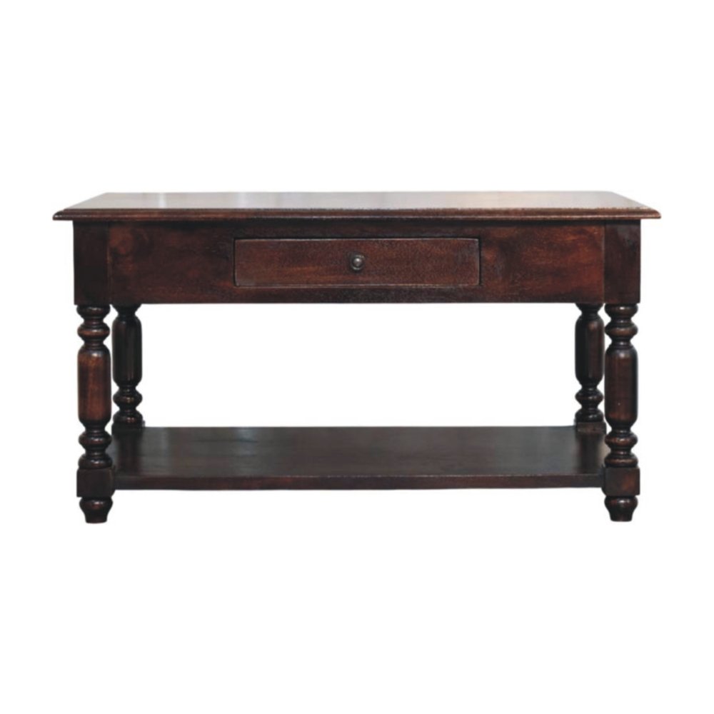 34" Brown Solid Wood Console Table With Shelf And Drawer — view 1
