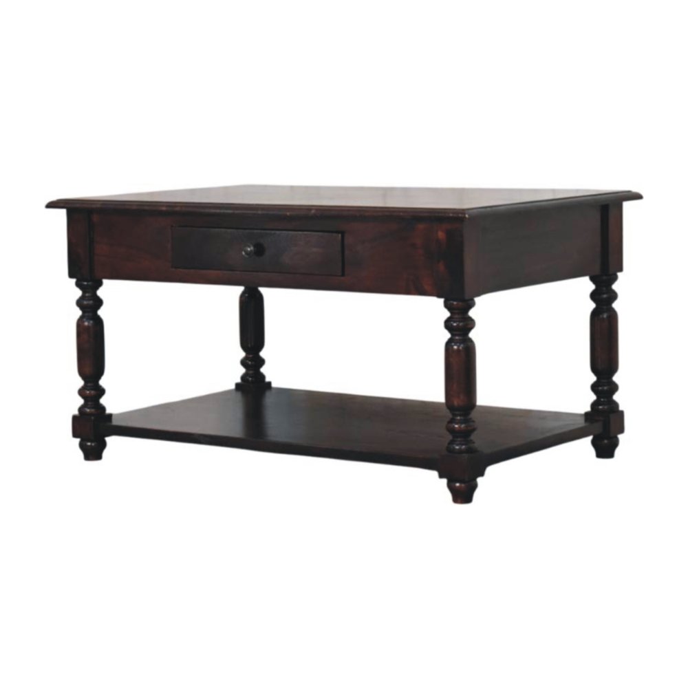 34" Brown Solid Wood Console Table With Shelf And Drawer — view 2