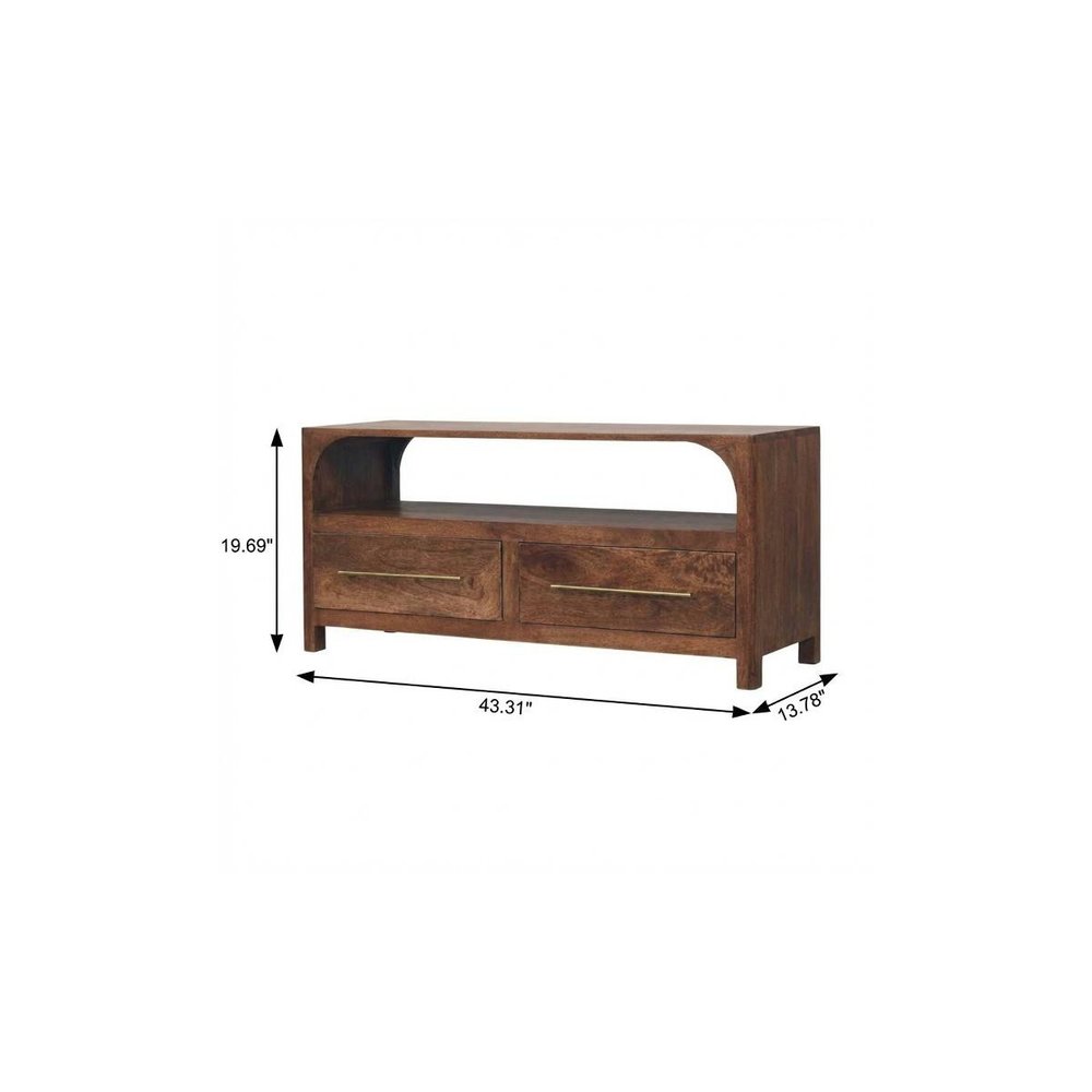 43" Brown Solid Wood Console Table With Shelf And Two Drawers — view 10