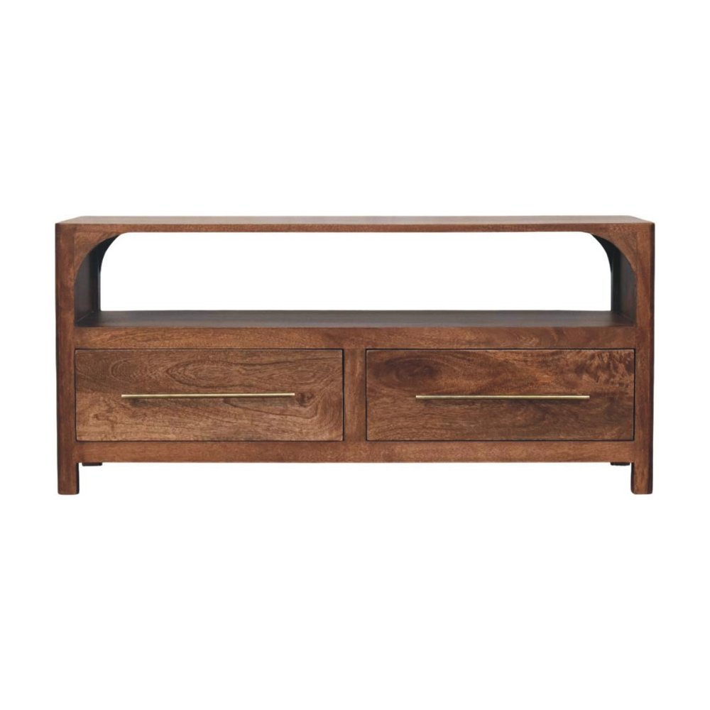 43" Brown Solid Wood Console Table With Shelf And Two Drawers — view 1