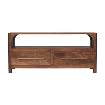 43" Brown Solid Wood Console Table With Shelf And Two Drawers HomeRoots