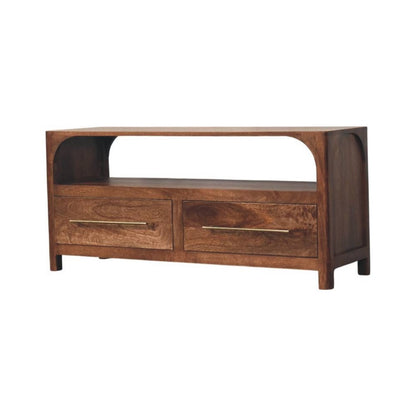 43" Brown Solid Wood Console Table With Shelf And Two Drawers HomeRoots