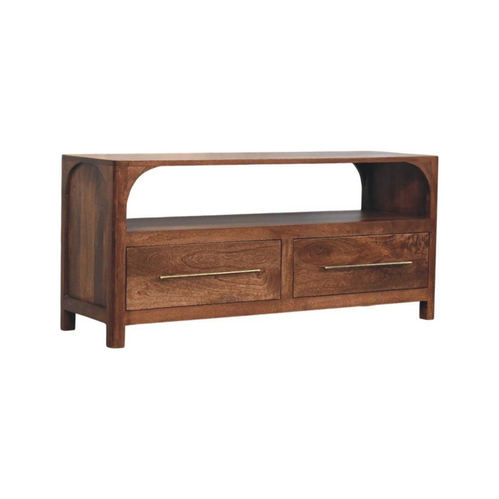 43" Brown Solid Wood Console Table With Shelf And Two Drawers HomeRoots