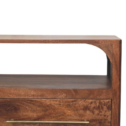 43" Brown Solid Wood Console Table With Shelf And Two Drawers HomeRoots