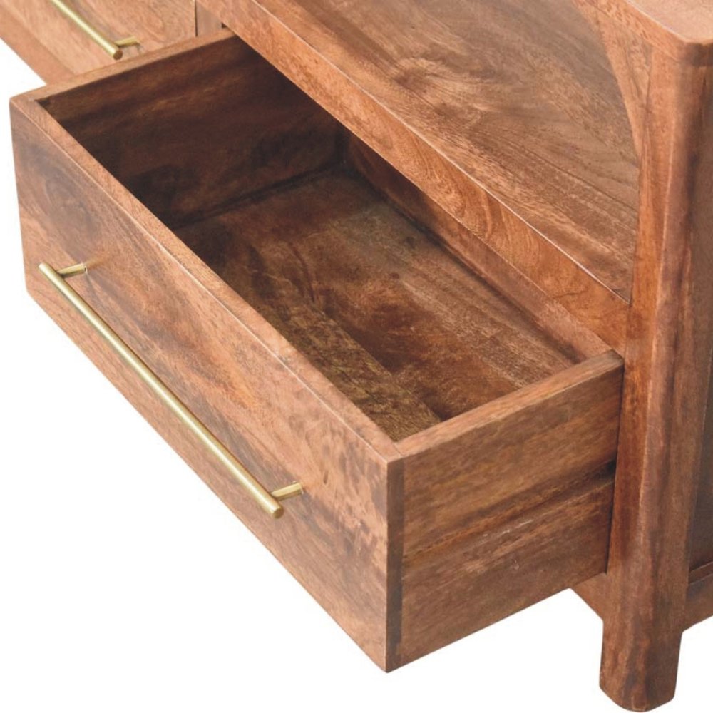43" Brown Solid Wood Console Table With Shelf And Two Drawers HomeRoots