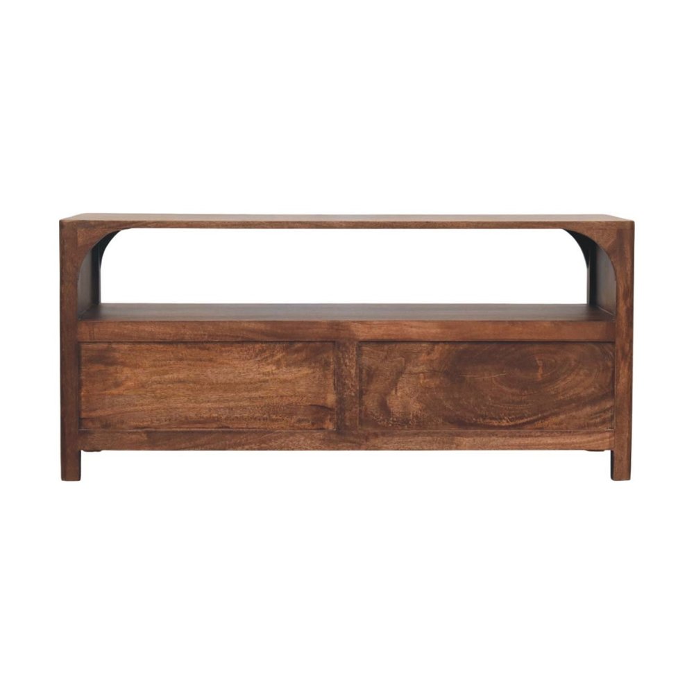 43" Brown Solid Wood Console Table With Shelf And Two Drawers — view 9