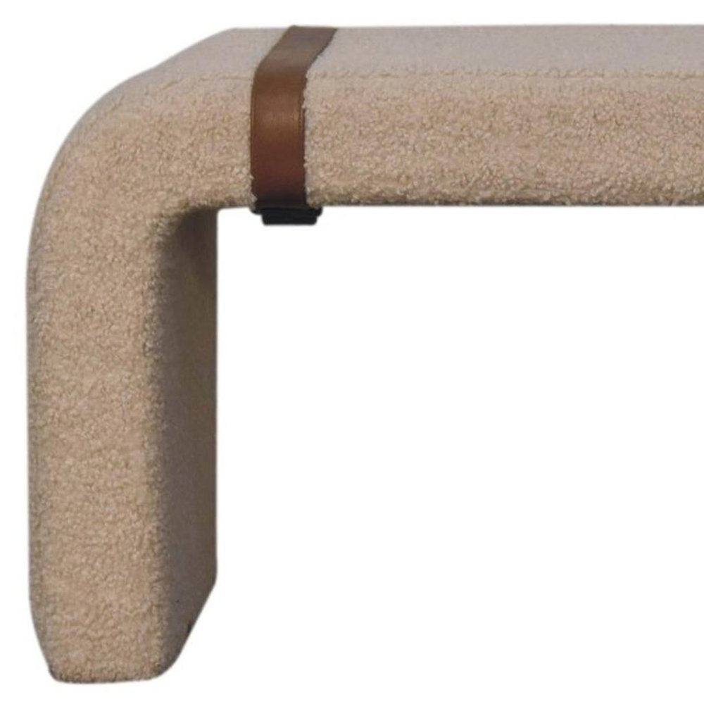 35" Beige Boucle And Solid Wood Upholstered Bench — view 10