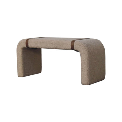 35" Beige and Brown Boucle and Leather Upholstered Bench HomeRoots