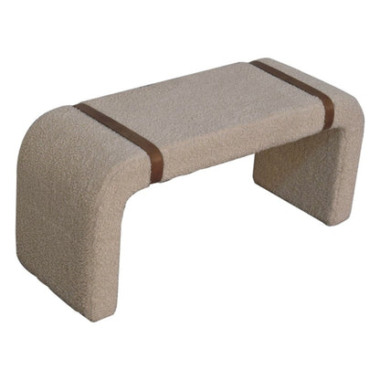 35" Beige and Brown Boucle and Leather Upholstered Bench HomeRoots