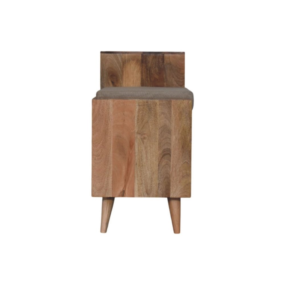 41" Beige And Oak Boucle And Solid Wood Upholstered Storage Bench With Cabinet And Shelves — view 8
