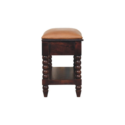 35" Tan And Dark Brown Genuine Leather And Solid Wood Upholstered Storage Bench With Drawers And Shelves HomeRoots