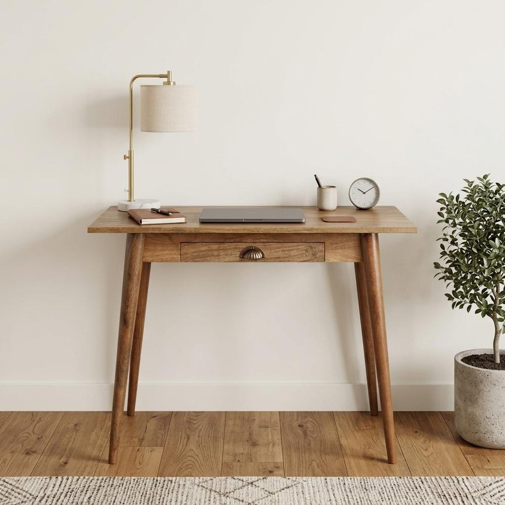 32" Brown Solid Wood Writing Desk HomeRoots