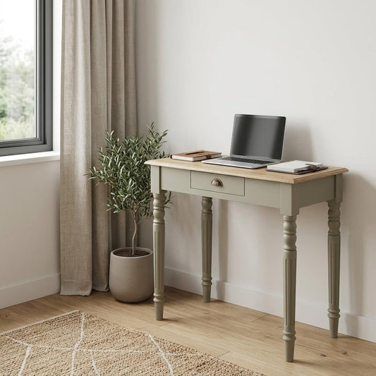 32" Oak and Gray Solid Wood Writing Desk