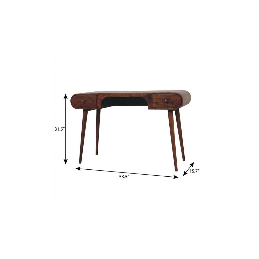 54" Brown Solid Wood Writing Desk With Two Drawers — view 10