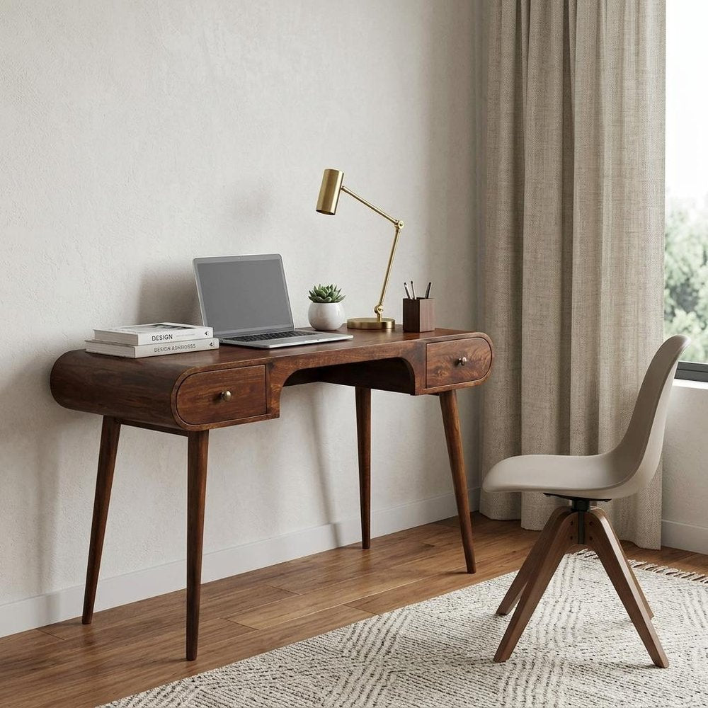 54" Brown Solid Wood Writing Desk With Two Drawers — view 11