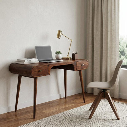 54" Brown Solid Wood Writing Desk With Two Drawers