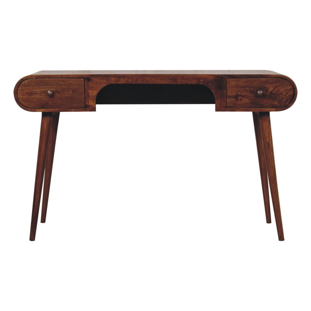 54" Brown Solid Wood Writing Desk With Two Drawers — view 2