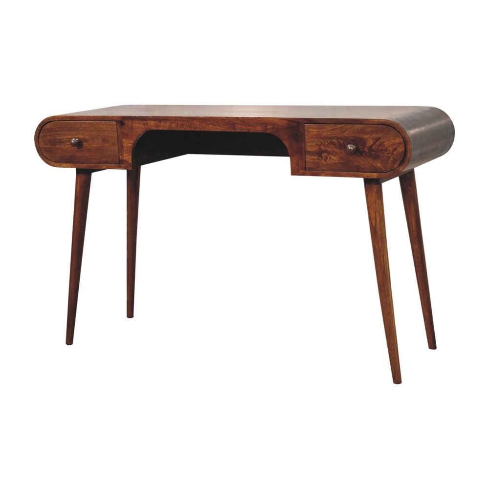 54" Brown Solid Wood Writing Desk With Two Drawers — view 3