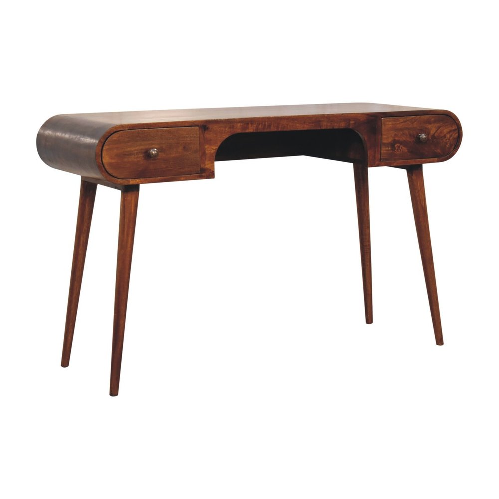 54" Brown Solid Wood Writing Desk With Two Drawers — view 4