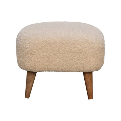 16" Cream And Brown Boucle Footstool HomeRoots