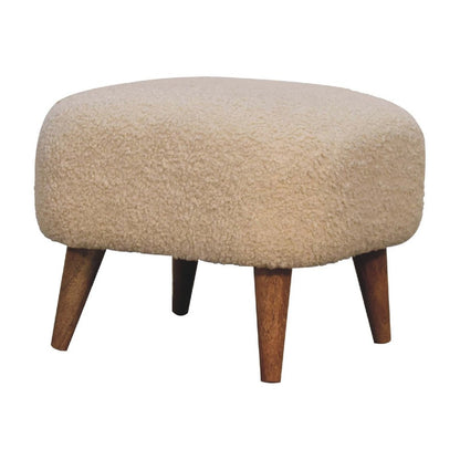 16" Cream And Brown Boucle Footstool HomeRoots