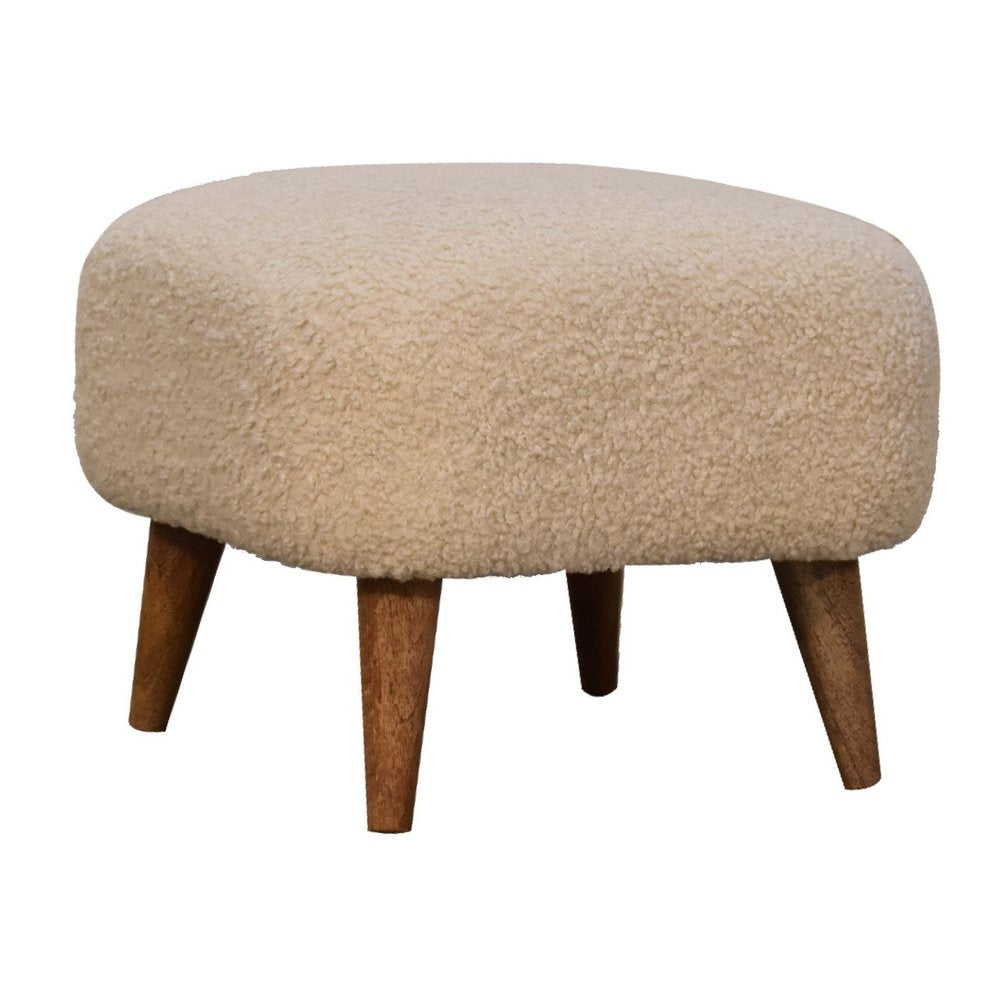 16" Cream And Brown Boucle Footstool HomeRoots