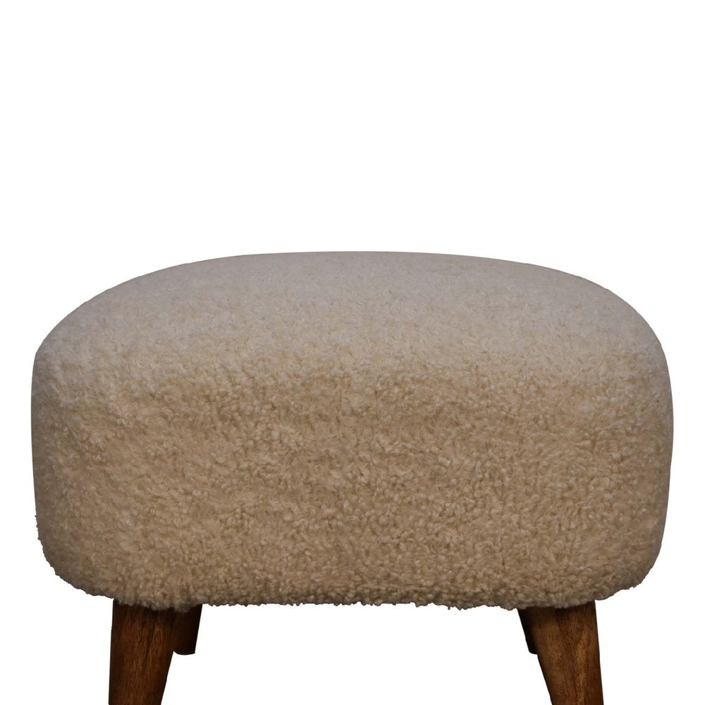 16" Cream And Brown Boucle Footstool — view 5