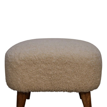 16" Cream And Brown Boucle Footstool HomeRoots
